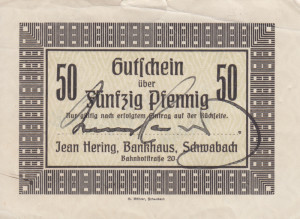 50-Pfennig-Gutschein der Privatbank Häring in Schwabach von 1918