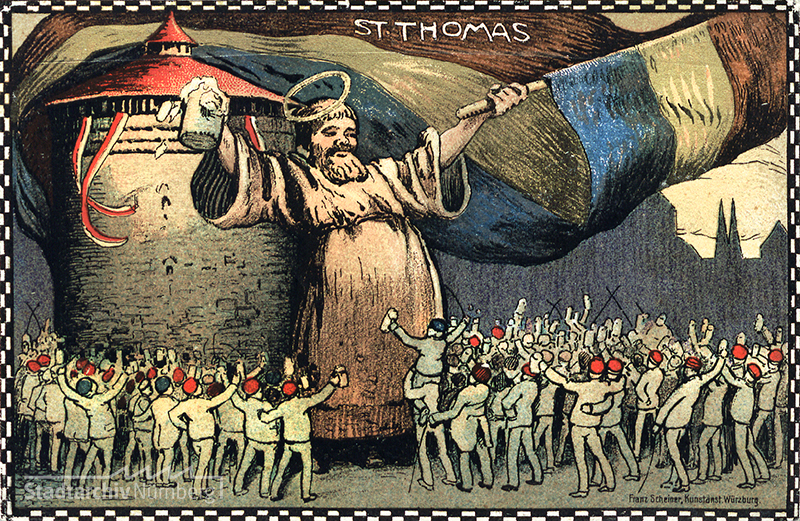 Postkarte. Farbdruck des Heiligen Thomas zu seinem Ehrentage 1907