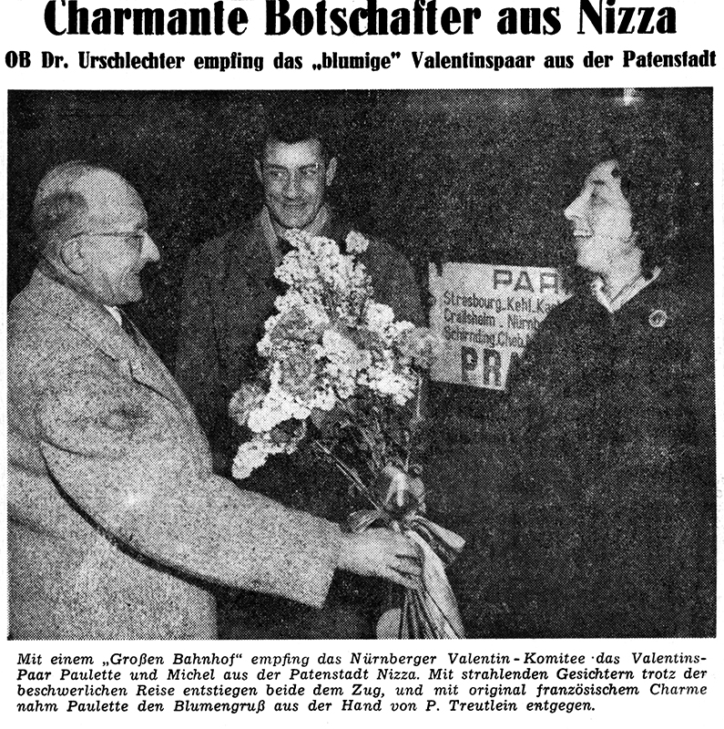 Das Valentins-Paar aus Nizza wird von Peter Treutlein begrüßt
