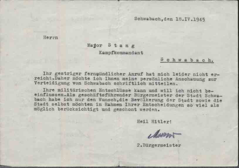 Schreiben Fritz Moezers zur Stadtverteidigung