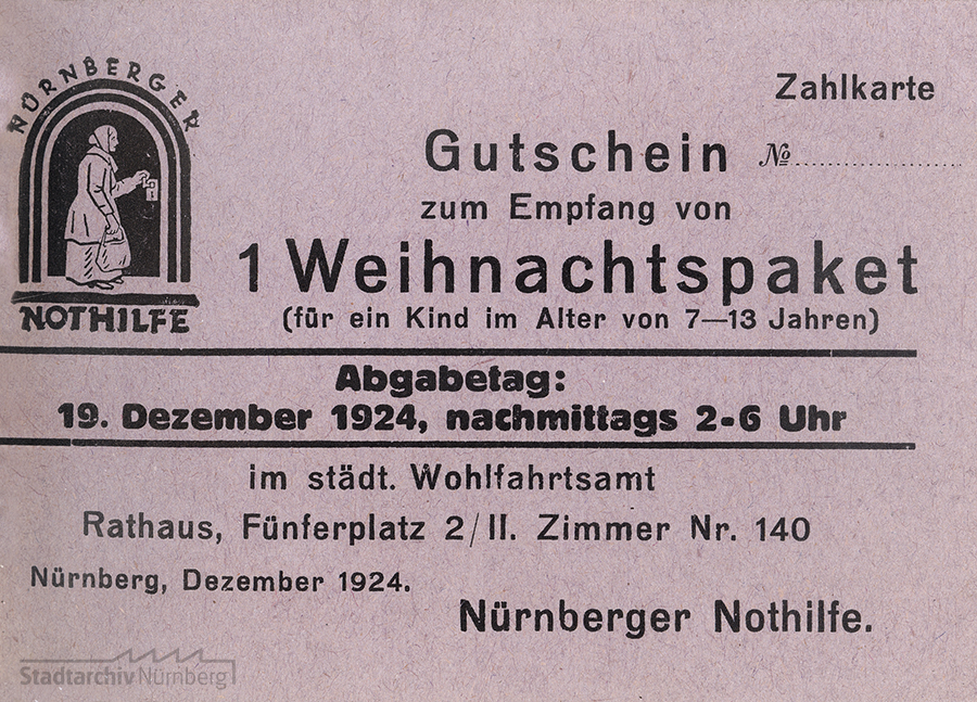 Gutschein für ein Weihnachtspaket aus dem Jahr 1924. Quelle Stadtarchiv Nürnberg