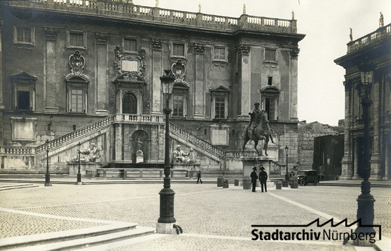 Kapitol mit der Reiterstatue Marc Aurels, Rom. September 1927. (Leila Makarius, Buenos Aires/Argentinien)