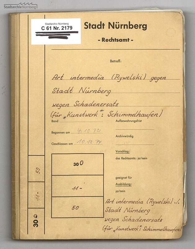 Aktendeckel der Prozessakte zum Fall "Schadensersatz für Kunstwerk: Schimmelhaufen"