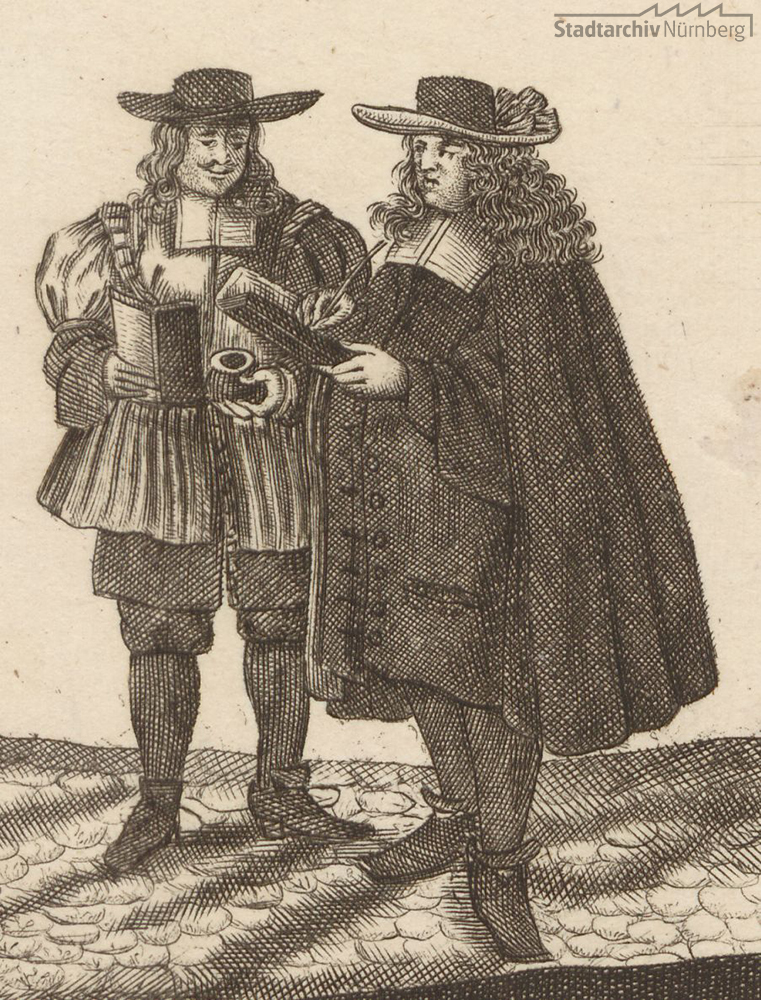 Ein Nürnberger Stadtknecht (links) mit einem Bürgerschreiber (rechts)